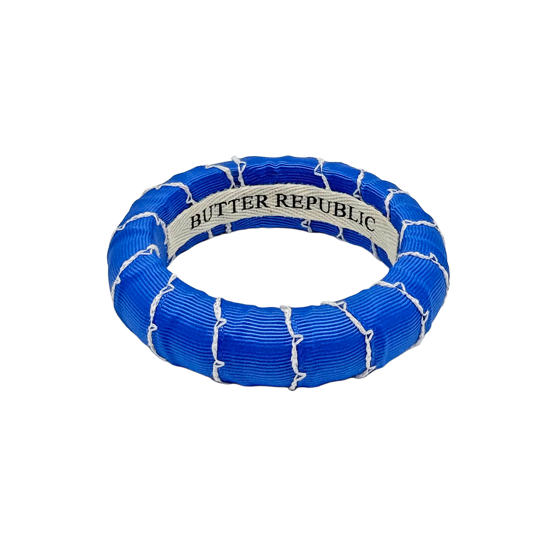 Blue and white grosgrain Butter Republic bracelet, medium width