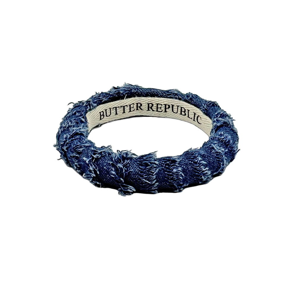narrow denim with frayed edges Butter Republic bangle bracelet