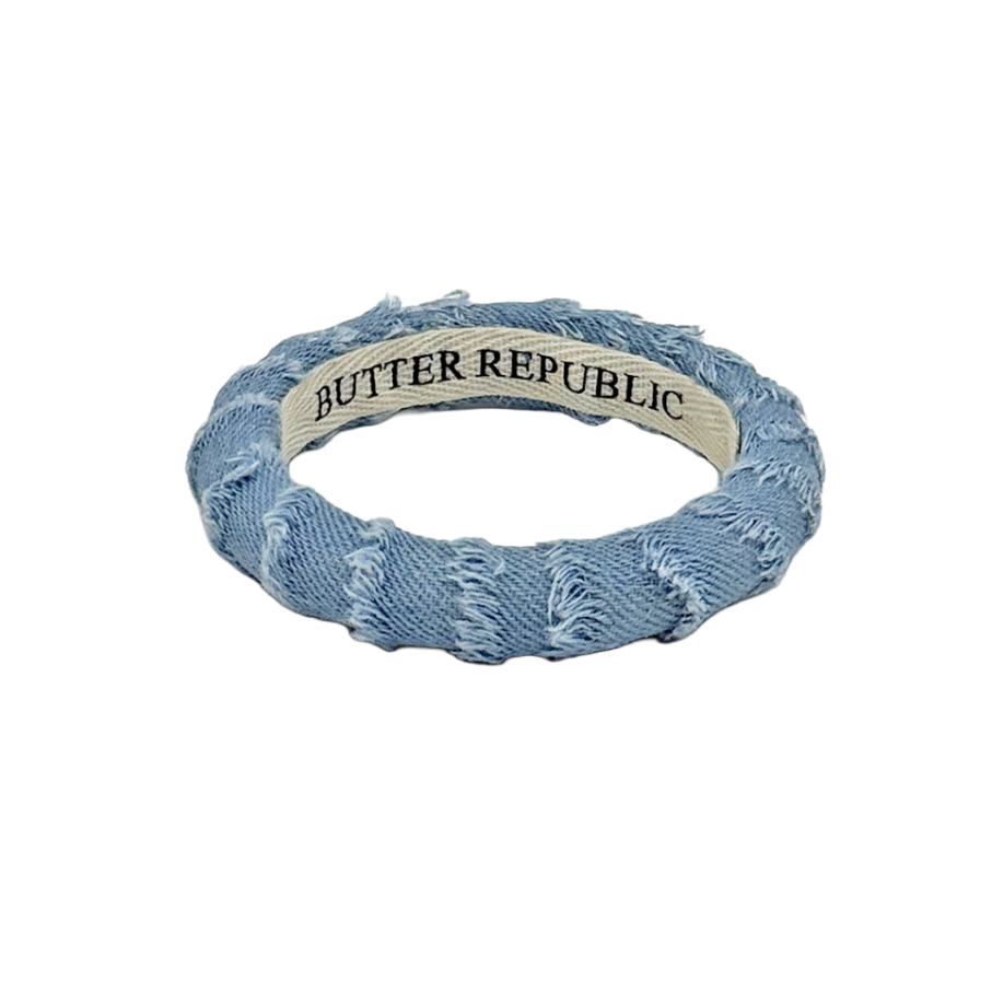 Light denim frayed edge Butter Republic bangle bracelet