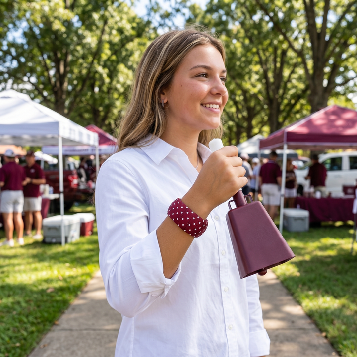 Maroon + White Polka Dot Wide