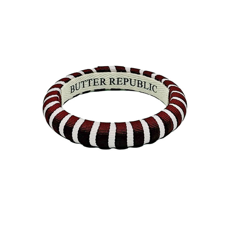Maroon and white vertical striped Butter Republic narrow bangle bracelet