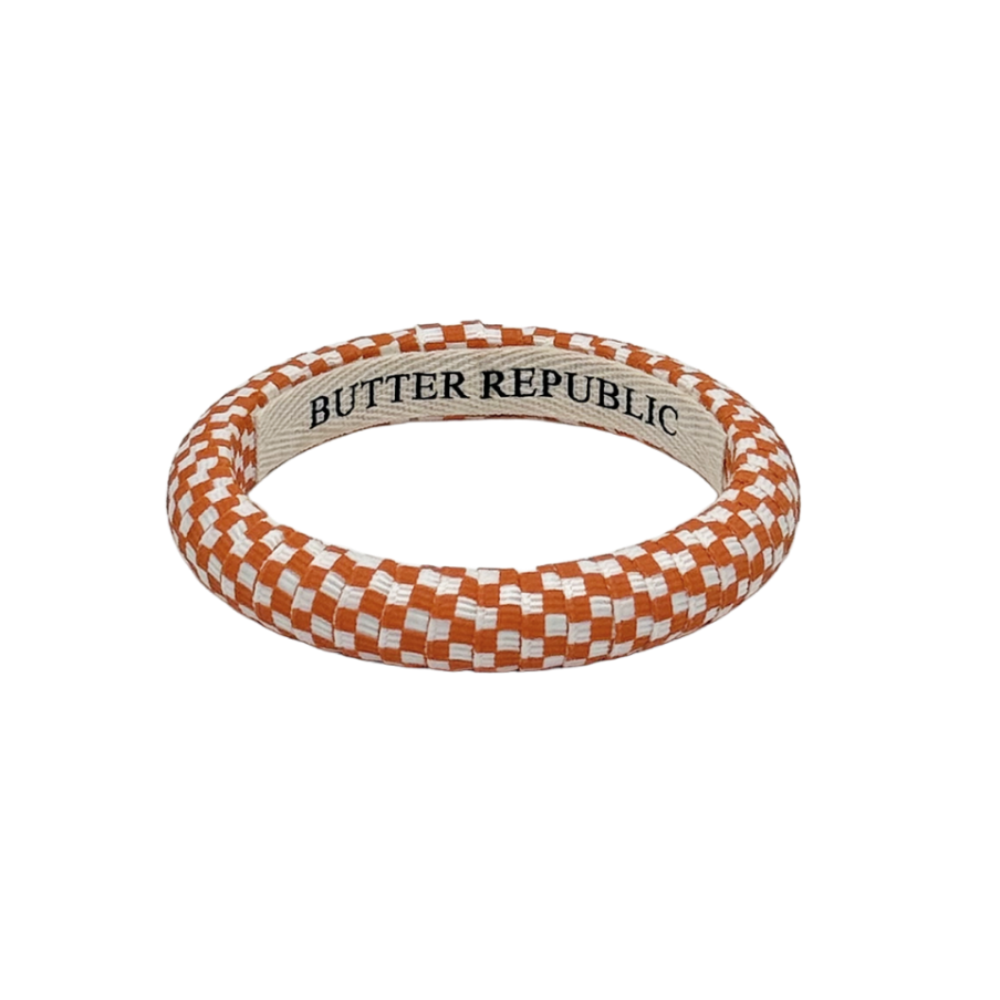 Butter Republic orange and white check narrow bangle bracelet