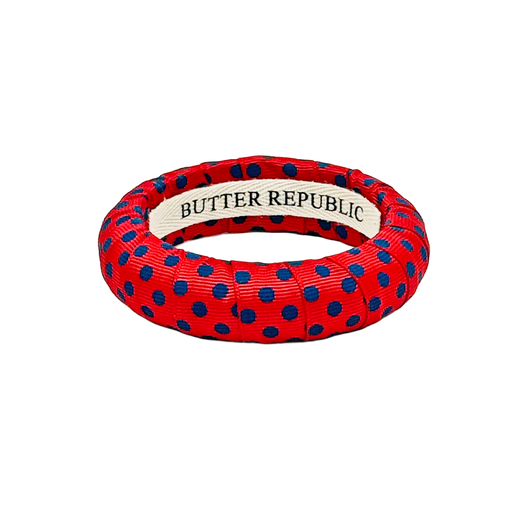 Red Butter Republic medium width bracelet with blue polka dots