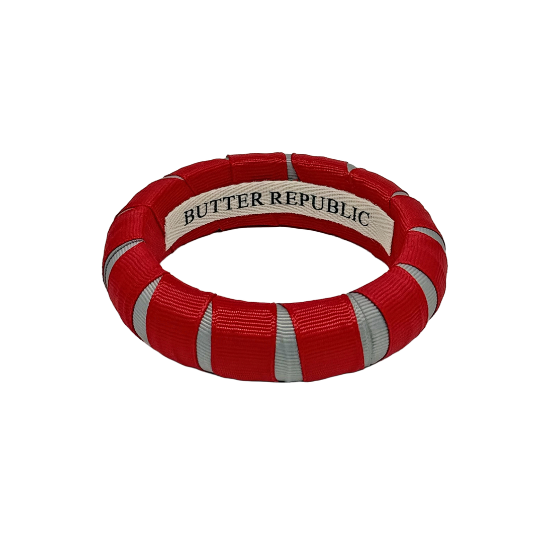 A scarlet and gray Butter Republic bracelet